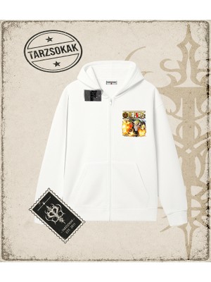Tarzsokak One Piece Anime Karakterleri  Oversize Unisex Hırka & Çeket Fermuarlı Sweatshirt Beyaz