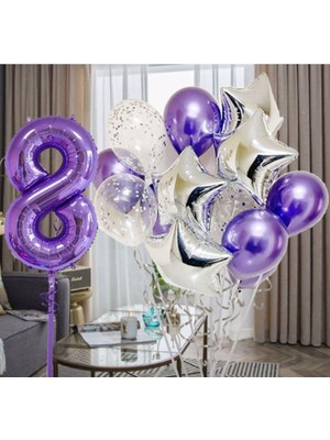 Hepta Collection Mor 8 Yaş Rakam Balon Seti Doğum Günü Dekorasyonu Psmorset
