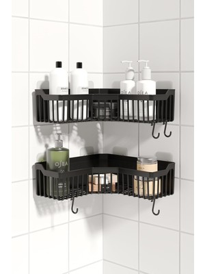 Hepta Collection Banyor Yapışkanlı Banyo Köşeliği Rafı, 2'li Banyo Düzenleyici, Duvar Duş Rafı Banyo Köşe Şampuanlık