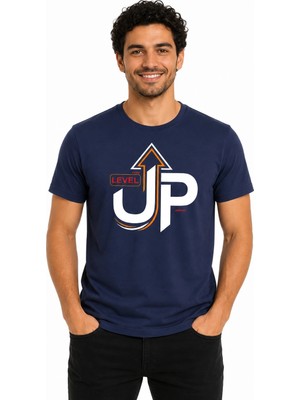 Etifa Tekstil Etifa Level Up Premium Unisex Tişört %100 Pamuk Modern Lacivert Tişört