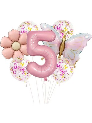 Hepta Collection Makaron Kelebek Folyo Papatya Yaş Balon Set, 5
