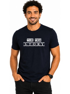 Etifa Tekstil Etifa The New Story Premium Unisex Tişört %100 Pamuk Modern Lacivert Tişört