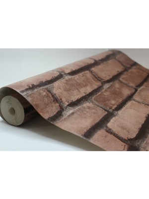 Hepta Collection Tetik Duvar Kağıtları Golden Tuğla Desenli Duvar Kağıdı 0.53 x 10 Bordo-Kremit