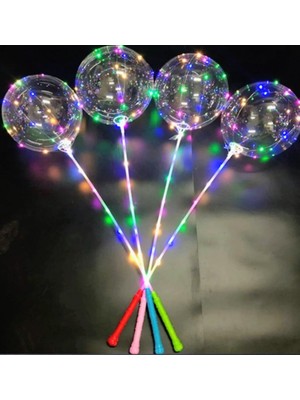 Hepta Collection LED Işıklı Şeffaf Balon, Renkli Işıklar, Parti Dekorasyonu, Çubuklu Balon Seti Pompa Hediye