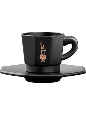 Bialetti - 4'lü Espresso Fincan Seti - Sekizgen Tasarım - Siyah Renk - Porselen