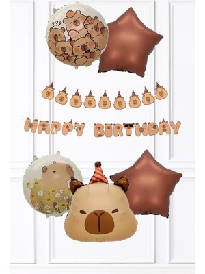 Hepta Collection Kapibara Tema Doğum Günü Balon Seti Capybara Banner ve 5li Balonlu Set