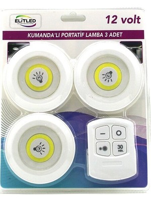 Elitled 3'lü LED El-10-Dmy LED Lamba Seti 3 Adet Pilli Yuvarlak Kumandalı Dokunmatik