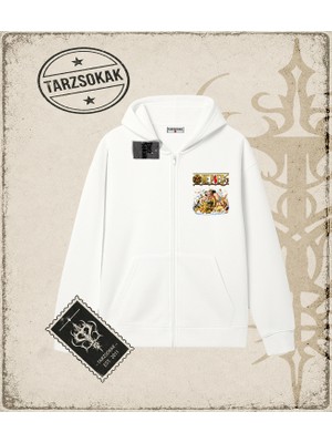 Tarzsokak One Piece Anime Karakterleri  Oversize Unisex Hırka & Çeket Fermuarlı Sweatshirt Beyaz