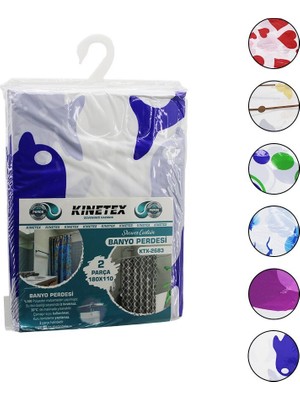 Knitex Kinetex KTX-2683 Polyester Banyo Perdesi 2 Adet x 180X110CM 12 Halkalı Çif Kanat