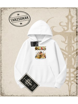 Tarzsokak One Piece Anime Karakterleri  Oversize Unisex Kapşonlu Sweatshirt Beyaz
