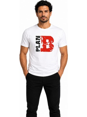 Etifa Tekstil Etifa Plan B Premium Unisex Tişört %100 Pamuk Modern Beyaz Tişört