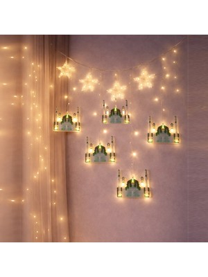 Winnboss Ekl-09-05 Ramazan Dekor Lamba ve Perde LED 3mt Fişli Yıldız Eklemeli Yeşil Cami