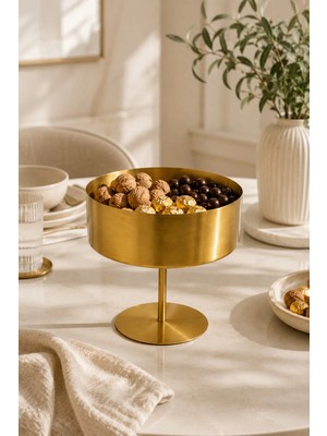 Kai Home Gold Metal Ayaklı Dekoratif Sunumluk Meyvelik Kurabiyelik Çerezlik Şık Servis Kasesi