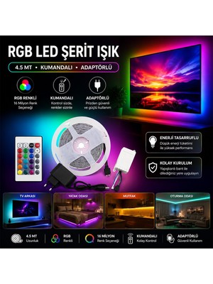 Winnboss LED Strıp WN-1161 Şerit LED 4.5mt Smd 2835 54LEDS/M Kumandalı Adaptörlü Rgb Renkli