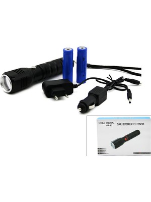 Gold Orion Gold Orıon Or-83 17CM 2ın1 3000 Lumen Cob LED Metal Kasa Çakmak Şarjlı Zoomlu El Feneri Fiş
