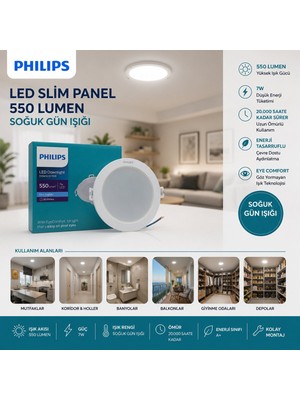 Philips Phılıps LED Slim Panel 7W 550LUMEN 20.000 Saat Ömür Yuvarlak Sıva Altı