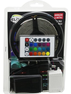 Elitled El-07-Rus-K Şerit LED Smd 2835 54LEDS/M IP65 Su Geçirmez 5mt Kumandalı Adaptörlü Rgb Renkli