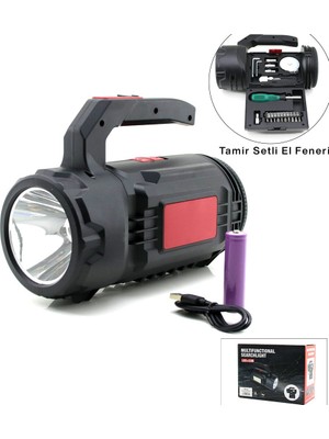 Hasuba HS-310 El Fener ve Projektör 2in1 19 Adet Tamir Type-C LED + Cob Pil Şarjlı Hırdavat Seti USB