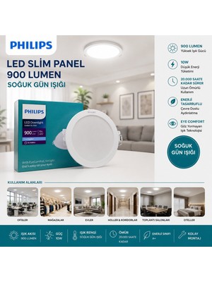 Philips Phılıps LED Slim Panel 10W 9000LUMEN 20.000 Saat Ömür Yuvarlak Sıva Altı