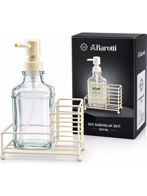 Barotti DMR-9780 Sıvı Sabunluk Seti 500ML Cam Şişe Beyaz Pompa Beyaz Metal Stand