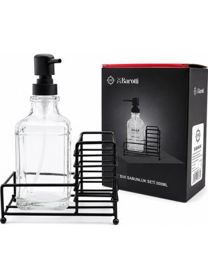 Barotti DMR-9779 Sıvı Sabunluk Seti 500ML Cam Şişe Siyah Pompa Siyah Metal Stand