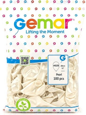 Gemar GM-110-28 Balon 28CM 11'' 100 Adet Pearl Metalik Inci Beyaz
