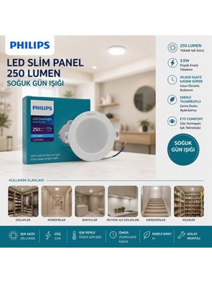 Philips Phılıps LED Slim Panel 3.5W 250LUMEN 20.000 Saat Ömür Yuvarlak Sıva Altı