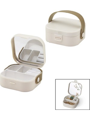 House By House UR-3464 Aynalı Makyaj ve Takı Organizer 9X9CM Y:3.7cm 4bölme Çanta Boy Taşıma Kulp