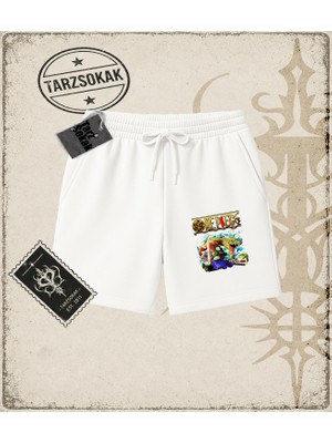 Tarzsokak One Piece Anime Karakterleri  Unisex Şort Beyaz