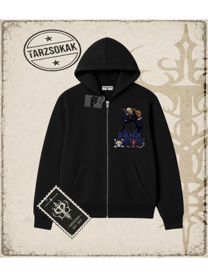 Tarzsokak One Piece Anime Karakterleri  Oversize Unisex Hırka & Çeket Fermuarlı Sweatshirt Beyaz
