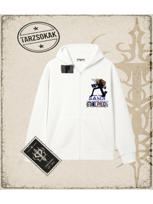 Tarzsokak One Piece Anime Karakterleri  Oversize Unisex Hırka & Çeket Fermuarlı Sweatshirt Beyaz