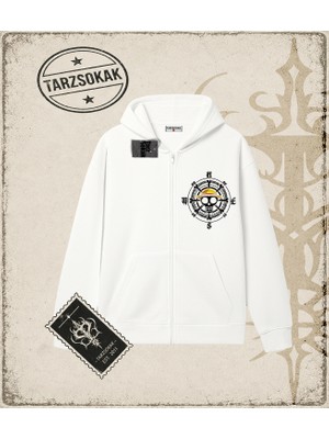 Tarzsokak One Piece Anime Karakterleri  Oversize Unisex Hırka & Çeket Fermuarlı Sweatshirt Beyaz