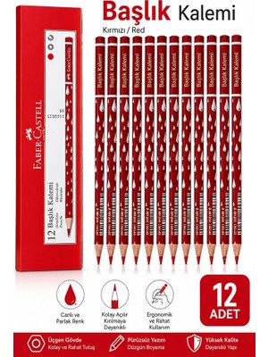 Artlantis Kırmızı Başlık Kalemi Damla 12 Adet Faber Castell Kırmızı Kurşun Kalem Yumuşak Uçlu Kolay Silinebilir Öğrenci