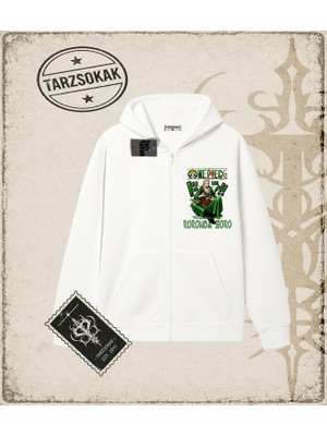 Tarzsokak One Piece Anime Karakterleri  Oversize Unisex Hırka & Çeket Fermuarlı Sweatshirt Beyaz