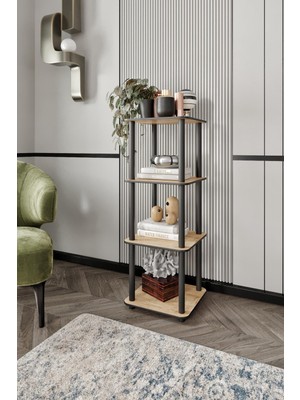 Hepta Collection Modern 4 Katlı Dekoratif Kitaplık ve Bitki Standı | Çok Amaçlı Raf Düzenleyici | Salon, Oturma Odası