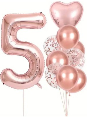 Delixa Rose Gold Kalpli 5 Yaş Folyo Balon Set