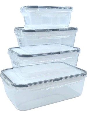 Hepta Collection ® 4'lü Iç Içe Sızdırmaz Contalı Kilitli Kapaklı Plastik Erzak Saklama Kapları LC315