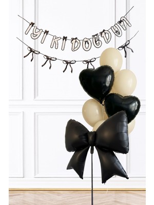 Hepta Collection Siyah Fiyonk Tema Doğum Günü Balon Süsleme Seti SET227