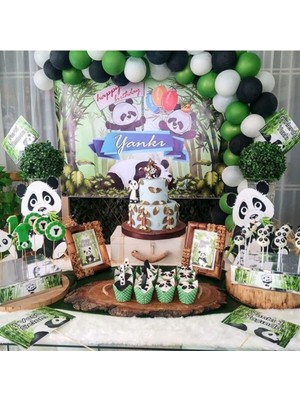 Hepta Collection Panda Konsept 50 Adet Metalik Balon ve Balon Zinciri Panda Doğum Günü Parti
