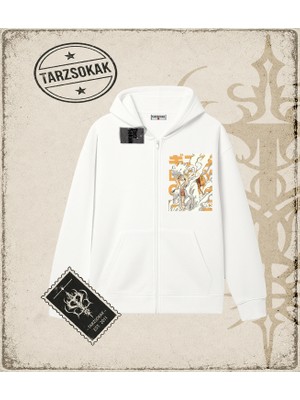 Tarzsokak One Piece Anime Karakterleri  Oversize Unisex Hırka & Çeket Fermuarlı Sweatshirt Beyaz