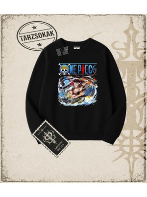 Tarzsokak One Piece Anime Karakterleri  Oversize Unisex Bisiklet Yaka Sweatshirt Beyaz
