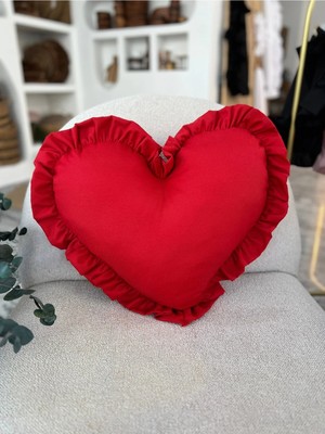Kai Home Lovely Kalp Fırfırlı Keten Iç Dolgulu Yastık / Kırlent