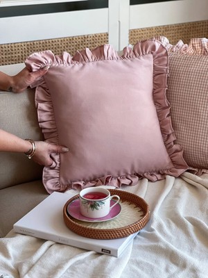 Kai Home Rosy Fırfırlı Keten Kırlent Kılıfı Pembe