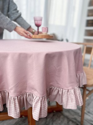 Kai Home Rosy Keten Fırfırlı Yuvarlak Masa Örtüsü 100X100CM