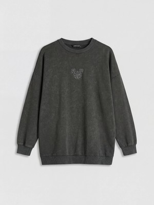 Lc Waikiki Yeni Sezon Mickey Mouse Işlemeli Kadın Kalın Sweatshirt Tunik