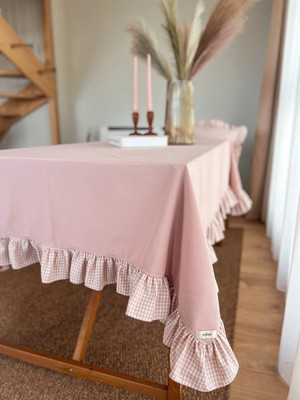 Kai Home Rosy Keten Fırfırlı Masa Örtüsü 160X220CM Pembe
