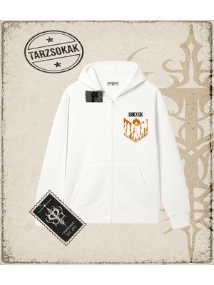 Tarzsokak One Piece Anime Karakterleri  Oversize Unisex Hırka & Çeket Fermuarlı Sweatshirt Beyaz