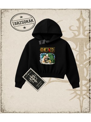 Tarzsokak One Piece Anime Karakterleri  Kadın Crop Kapşonlu Sweatshirt Beyaz