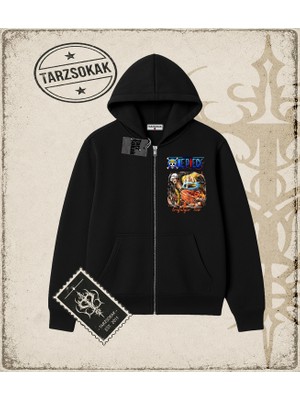 Tarzsokak One Piece Anime Karakterleri  Oversize Unisex Hırka & Çeket Fermuarlı Sweatshirt Beyaz