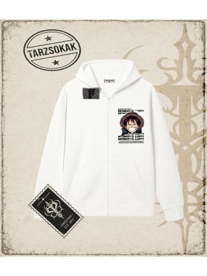 Tarzsokak One Piece Anime Karakterleri  Oversize Unisex Hırka & Çeket Fermuarlı Sweatshirt Beyaz